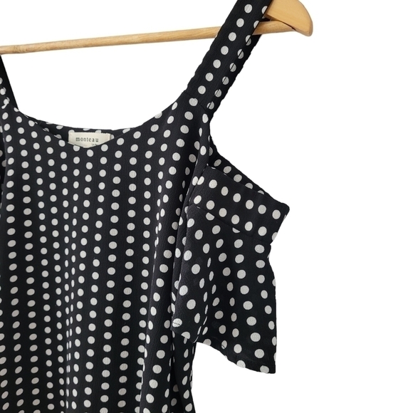 Black Peekaboo Cold Shoulder Blouse Top Polka-dot Tank Top Size MED - Picture 4 of 8